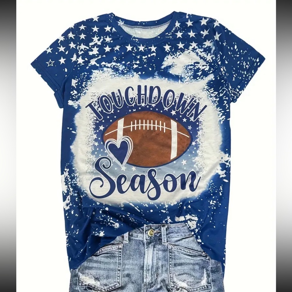 Football Season Tee, size L, New, Blue & White